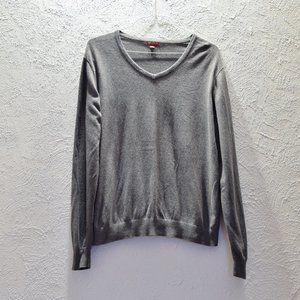 MERONA Grey Cotton Knit V-neck Pullover Sweater | Size L